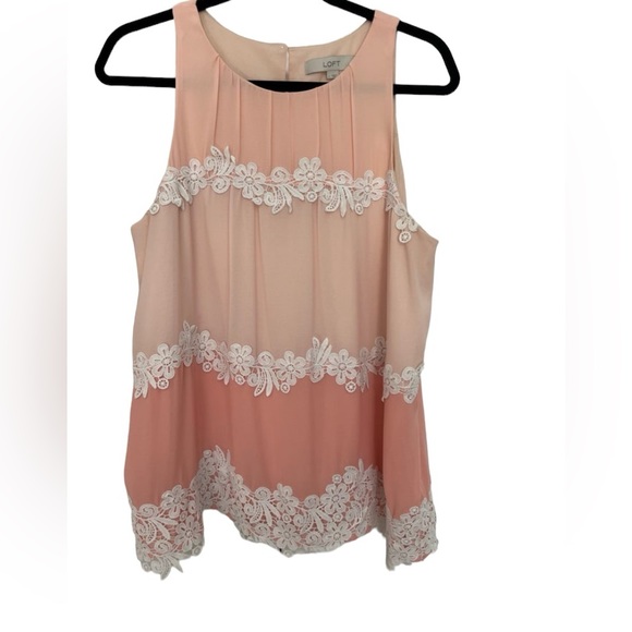 NWT LOFT Pleated Peach Sleeveless Floral Lace Blouse Size Medium - Picture 14 of 14